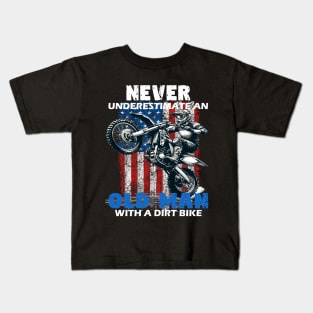 Never Underestimate an Old Man with a Dirt Bike Kids T-Shirt